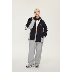 Unisex Jacket Retro Patchwork Contrast Color Stand-up Collar Sports Jacket Spring and Autumn Coat