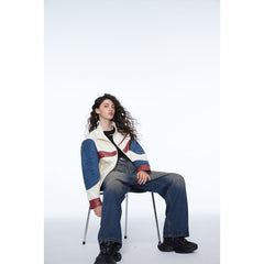 Unisex Jacket Retro Patchwork Jacket Loose PU Leather Coat