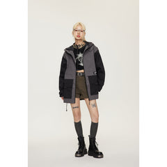 Unisex Jacket Retro Patchwork Contrast Color Jacket Loose Outdoor Jacket