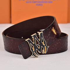 Amiri Belt dark brown cross grain Golden deer logo