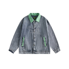 Unisex Jacket Vintage Butterfly Embroidered Washed Denim Jacket for Men and Women Turn-down Collar Coat