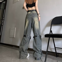 Men Jeans Washed Distressed Pants Ripped Jeans Straight-Leg Pants