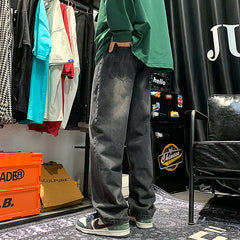 Men Jeans Summer Retro Wide-Leg Pants Baggy Straight Trousers