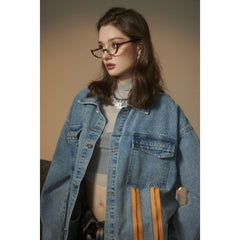 Unisex Jacket Retro Washed Denim Jacket Zipper Men and Women Loose Overalls