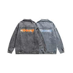 Unisex Jacket Washed Denim Jacket Printing Lapel Loose Overalls