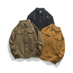 Unisex Jacket Retro Overalls Style Jacket Men's Large Loose Pockets Turn-down Collar Coat