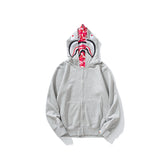 Bathing Ape Hoodie Grey Pink Double Hood Cardigan Zip Hooded Fleece Shark