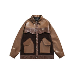 Unisex Jacket Loose Stitching PU Leather Jacket