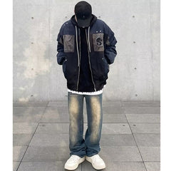 Men Jeans Retro Washed Distressed Loose Straight Jeans