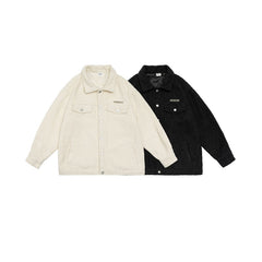 Unisex Jacket Autumn Winter Retro Polo Collar Jacket Loose Lamb Wool Couple Coat