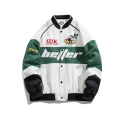 Unisex Jacket Vintage Stand Collar Jacket Loose Embroidered Baseball Jacket