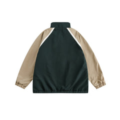 Unisex Jacket Retro Patchwork Contrast Color Loose Stand Collar Coat