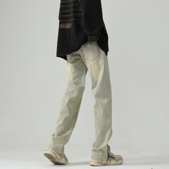 Men Jeans Retro Washed Worn Jeans