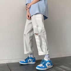 Men Jeans Ripped Jeans Men's Summer Straight Loose Pants