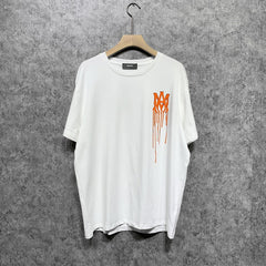 Amiri T Shirt Orange Splash Paint Printed Casual Round Neck