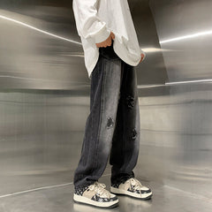 Men Jeans Ripped Jeans Men Autumn Winter Retro Straight Wide Leg Casual Trousers