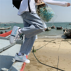 Men Jeans Ripped Jeans Men's Summer Vintage Straight Loose Wide Leg Pants