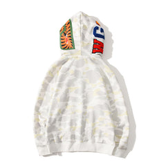 Bathing Ape Hoodie Double Hat Luminous Camouflage Cardigan Zip Hooded Velvet Shark
