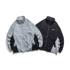 Unisex Jacket Retro Patchwork Contrast Color Stand-up Collar Sports Jacket Spring and Autumn Coat