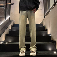 Men Jeans Fork Jeans Men Spring Retro Washed Straight-Leg Pants