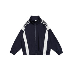 Unisex Jacket Vintage Color Stitching Stand-Collar Sports Jacket for Men and Women Casual Loose Jacket