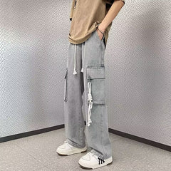 Men Jeans Cargo Jeans Men's Autumn Retro Loose Straight Casual Trousers