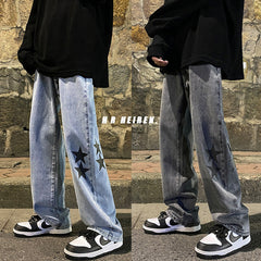Men Jeans Printed Jeans Men's Loose Spring and Autumn Wide Leg Trousers