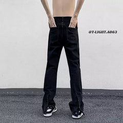 Men Jeans Washed Worn Jeans Men's Straight Loose Flared Pants