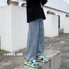 Men Jeans Autumn Leisure Straight-Leg Pants Retro Trousers