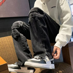 Men Jeans Spring Split Wide Leg Pants Loose Spring and Autumn Straight-Leg Pants