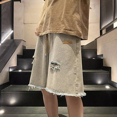 Men Jeans Ripped Denim Shorts Men's Summer Loose Straight Casual Pants