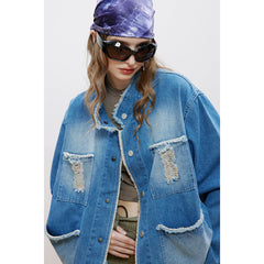 Unisex Jacket Spring and Autumn Retro Washed Burr Polo Collar Jacket