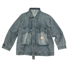 Unisex Jacket Retro Loose Washed-out Large Workwear with Pocket Denim Clothes Jacket