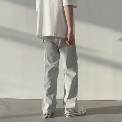 Men Jeans Ripped Jeans Men's Summer Wide-Leg Casual Pants Straight Loose Pants