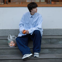 Men Jeans Oversize Pants Dark Blue Jeans Men Retro Straight-Leg Pants