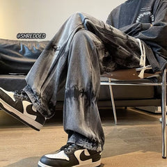 Men Jeans Tie-Dye Vintage Jeans plus Size Straight Wide Leg Pants