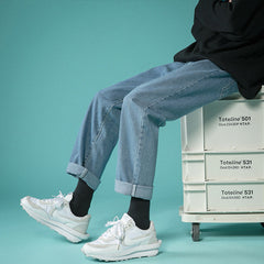 Men Jeans Summer Light-Colored Loose Straight Casual Pants