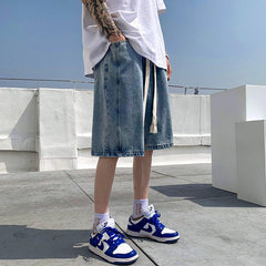 Men Jeans Retro Denim Shorts Men's Summer Loose Straight Sports Pants