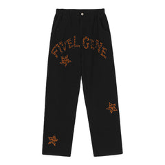 Men Jeans Leopard Print Letter XINGX Embroidery Casual Working Pants