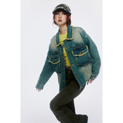 Unisex Jacket Vintage Washed Denim Jacket Loose Jacket Denim Jacket