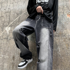 Men Jeans Ripped Jeans Men's Autumn Retro Loose Straight Trousers