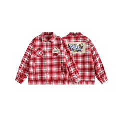 Unisex Jacket Red Plaid Coat Men's and Women's Loose Retro Lapel Couple Jacket
