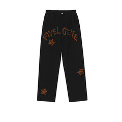 Men Jeans Leopard Print Letter XINGX Embroidery Casual Working Pants