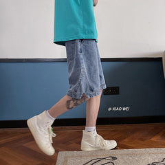 Men Jeans Denim Shorts Summer Loose Big Pants