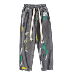 Men Jeans Graffiti Jeans Men Spring-Autumn Wide-Leg Pants