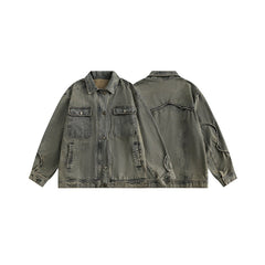 Unisex Jacket Vintage 3D Cutting Washed Denim Jacket Men and Women Baggy Coat
