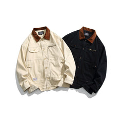 Unisex Jacket Retro Multi-Pocket Workwear Coat Loose Casual Polo Collar Jacket