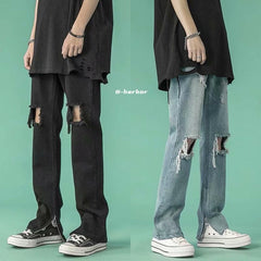 Men Jeans Ripped Jeans Men's Summer Hip Hop Zipper Pants
