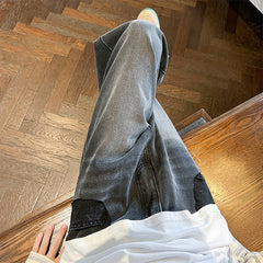 Men Jeans Fall Casual Wide-Leg Trousers Washed-out Vintage Straight-Leg Pants