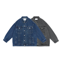Unisex Jacket Retro Lapels Coat Denim Jacket Loose-Fitting Denim Clothes